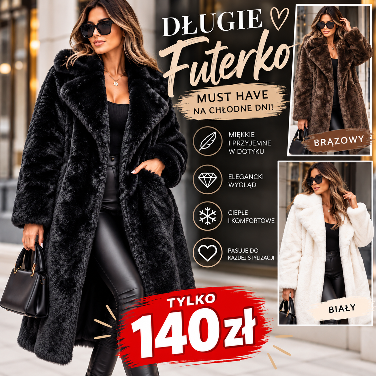 Futerko Długie LUX GLAM – Eleganckie, Zapinane na Dwie Napy